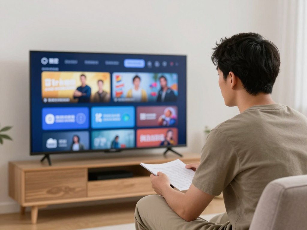 Kaufbereiter IPTV Kunde am Fernseher