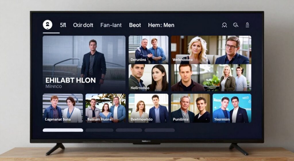 Senderauswahl mit Filmen und Serien auf einem IPTV Bildschirm